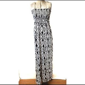 Black white prints tube maxi dress S